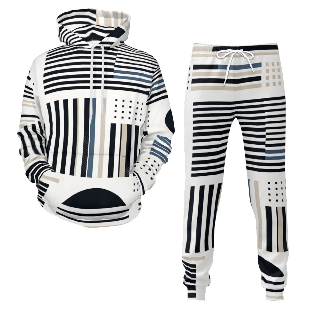 Minimalistic Black And White  Men's Adult Hoodie Set (Double-Layer Hood) | Health Fabric