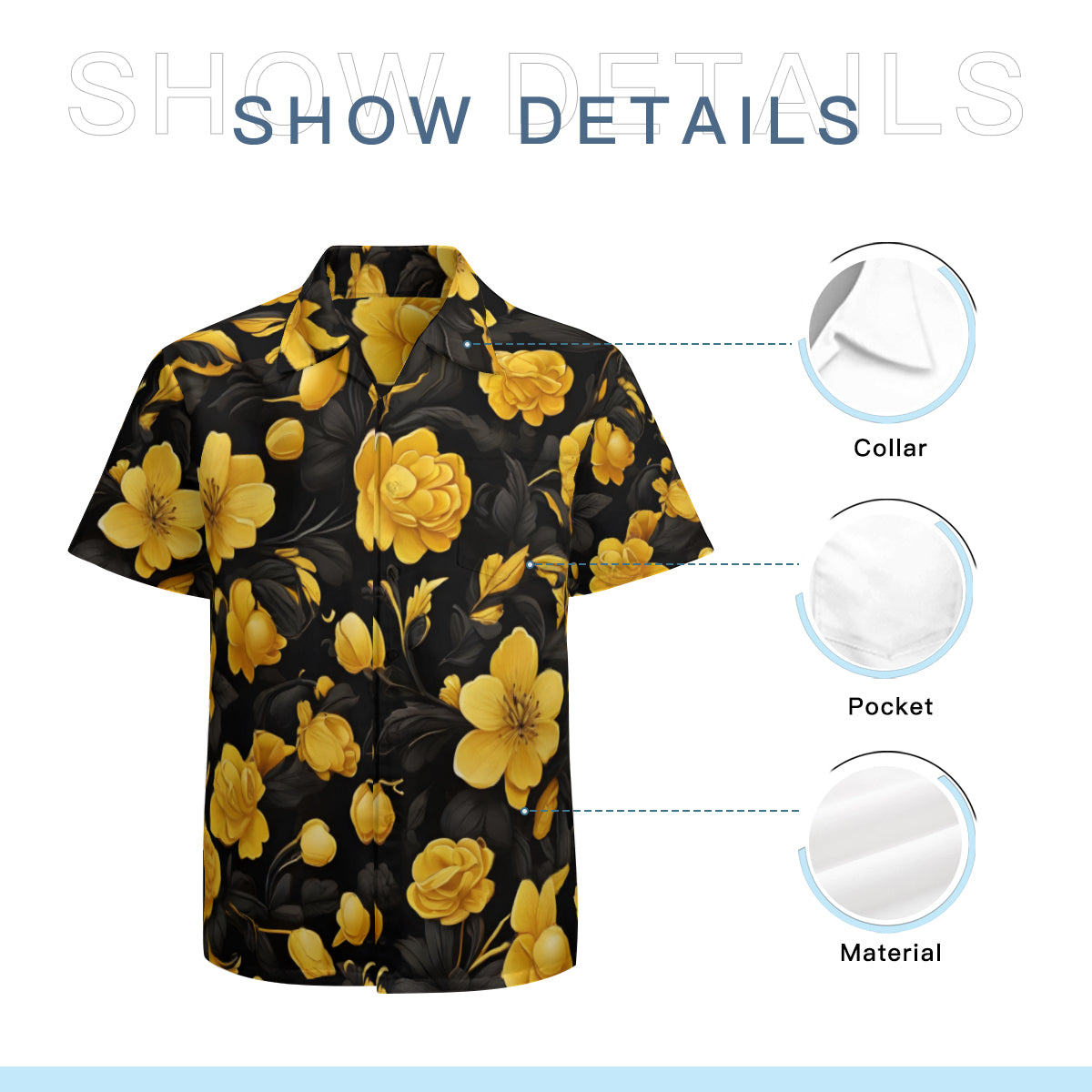 Yellow And Black Floral Short Sleeves Men's Shirt