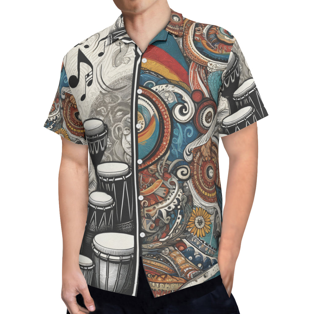 African Drums Floral Short Sleeves Men's Shirt