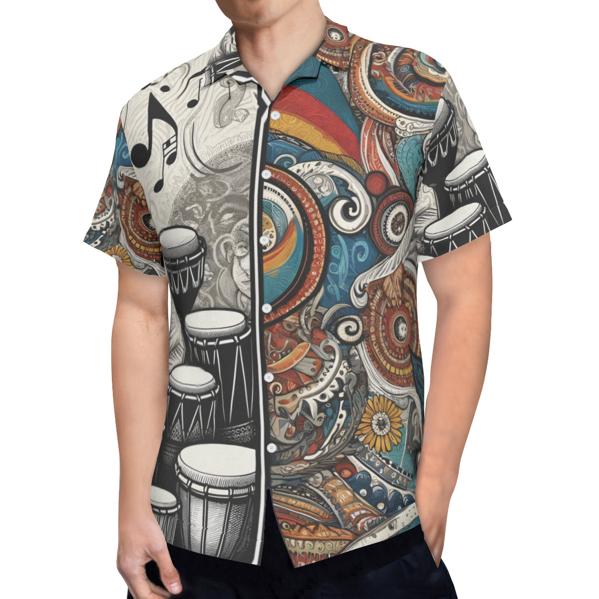 African Drums Floral Short Sleeves Men's Shirt