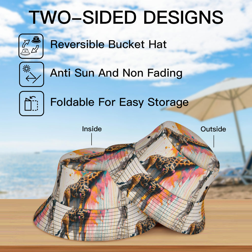 Giraffe Painting Double-Sided Unisex Polyester Bucket Hat