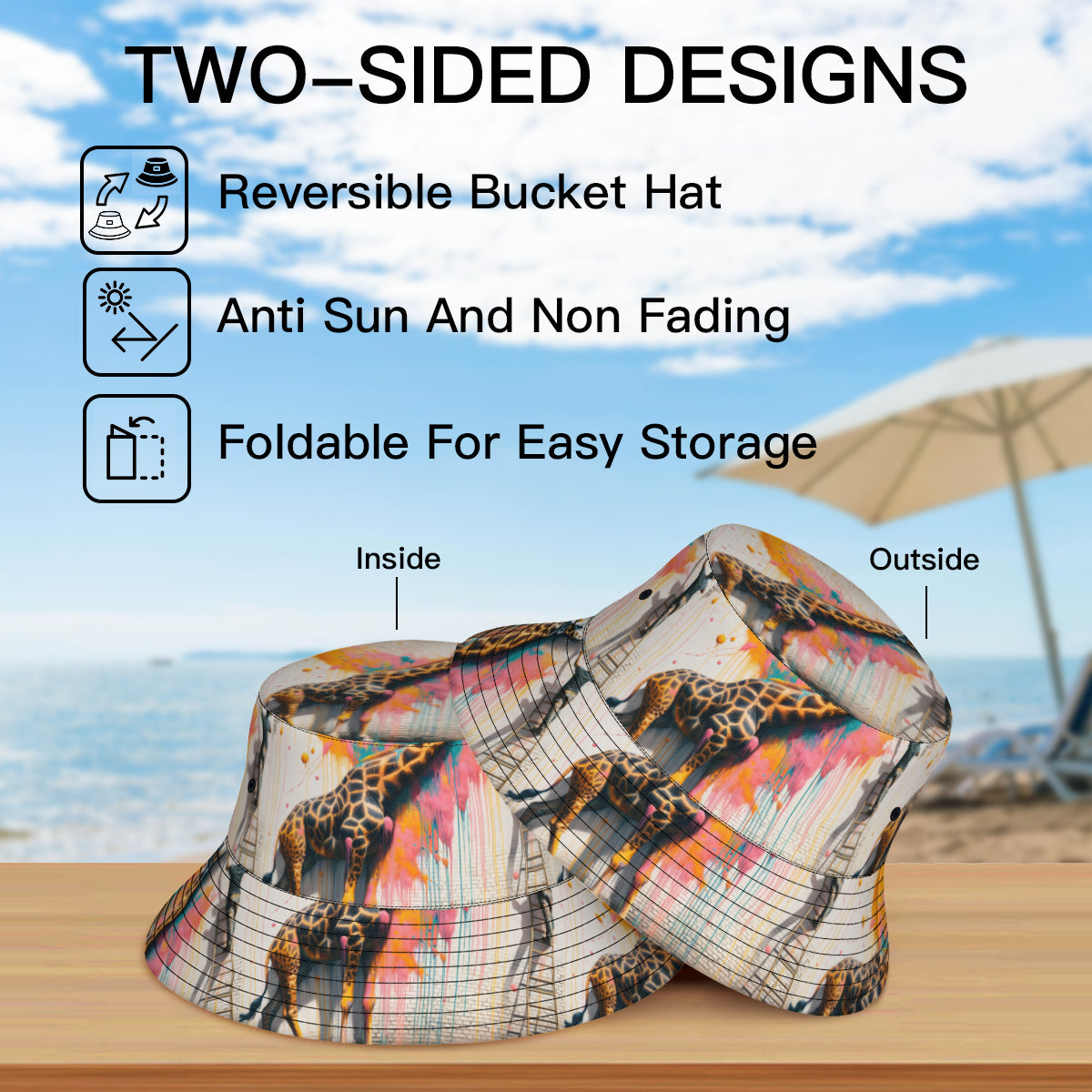 Giraffe Painting Double-Sided Unisex Polyester Bucket Hat