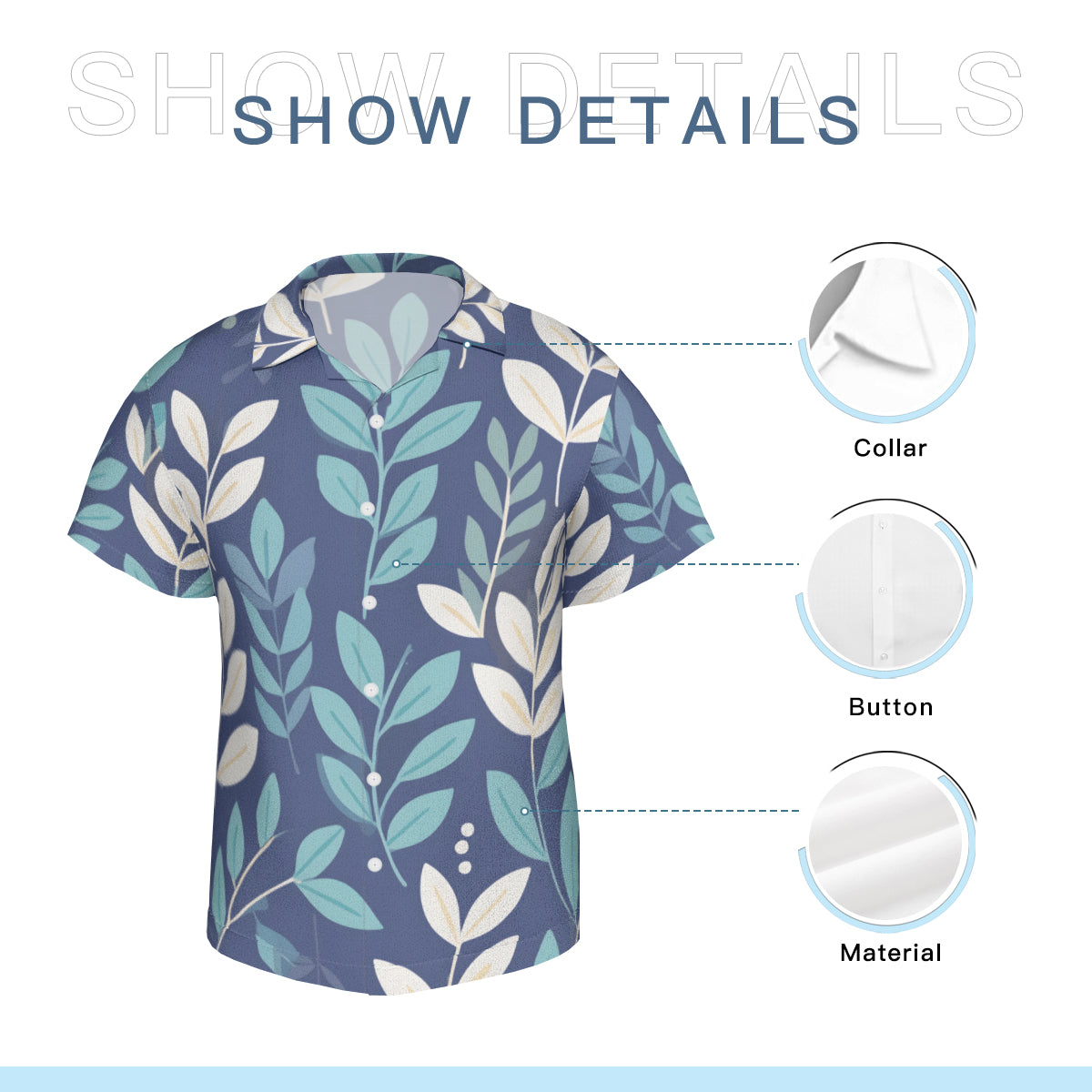 Blue Leaves Short Sleeves Men's Shirt