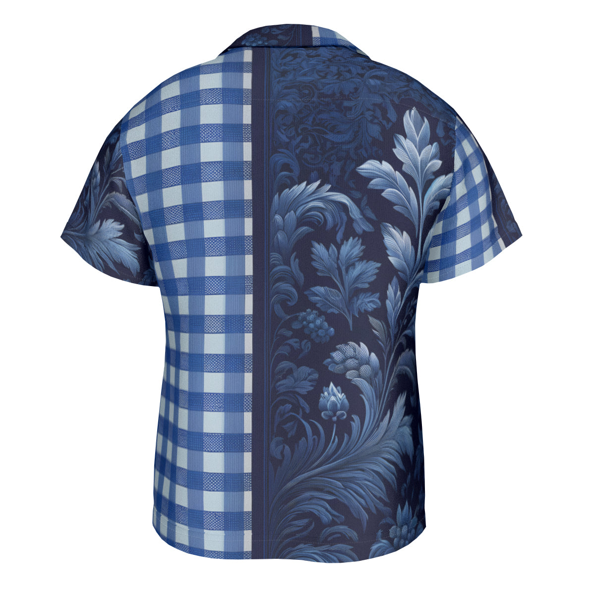 Blue Check Floral Short Sleeves Men's Shirt