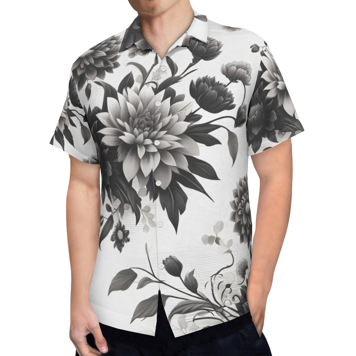 Black And White Floral Short Sleeves Men's Shirt Short Sleeves Men's Shirt
