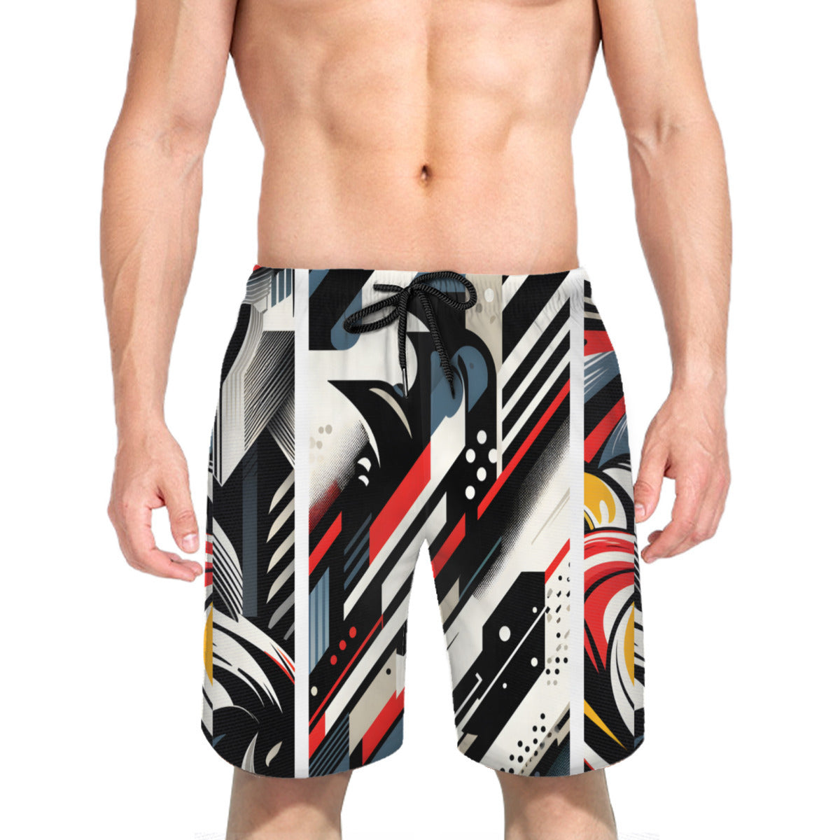 Abstract Geometric Men's Beach Shorts (Not Mesh Lined) | Polyester