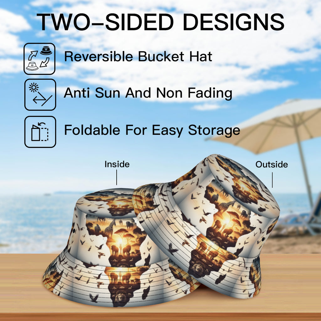 African Animals Sunset Double-Sided Unisex Polyester Bucket Hat