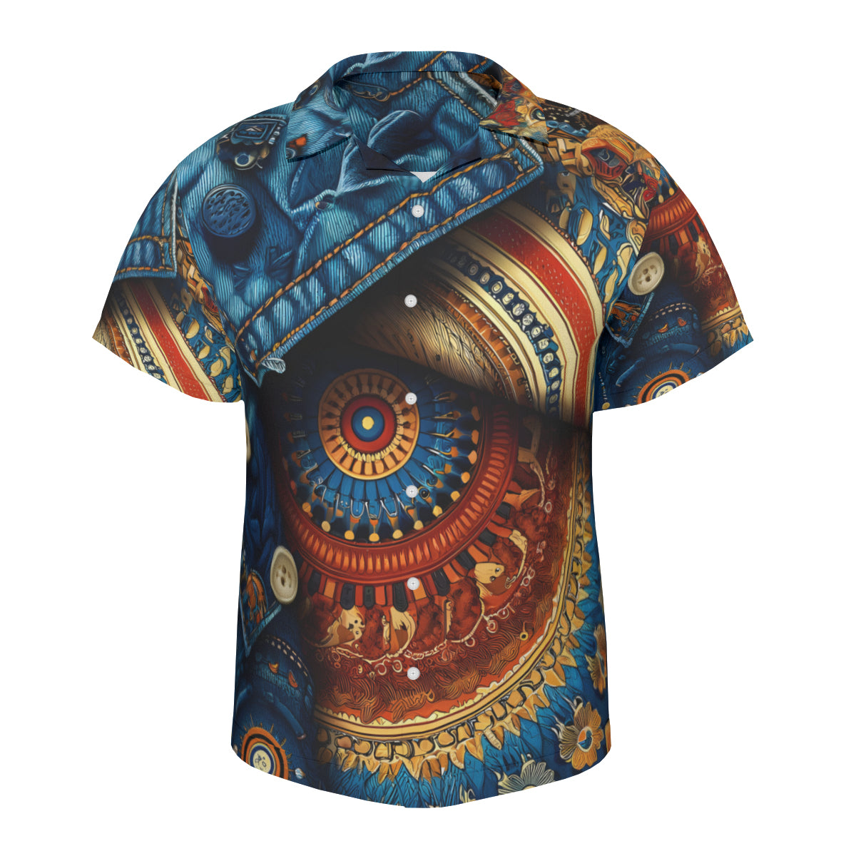 Denim And African Design Short Sleeves Men's Shirt