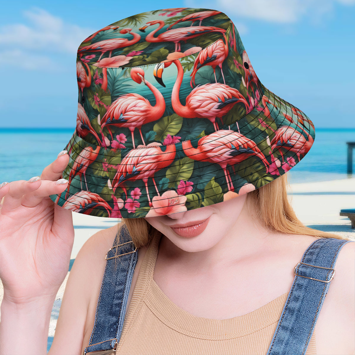 Pink Flamingo Double-Sided Unisex Polyester Bucket Hat