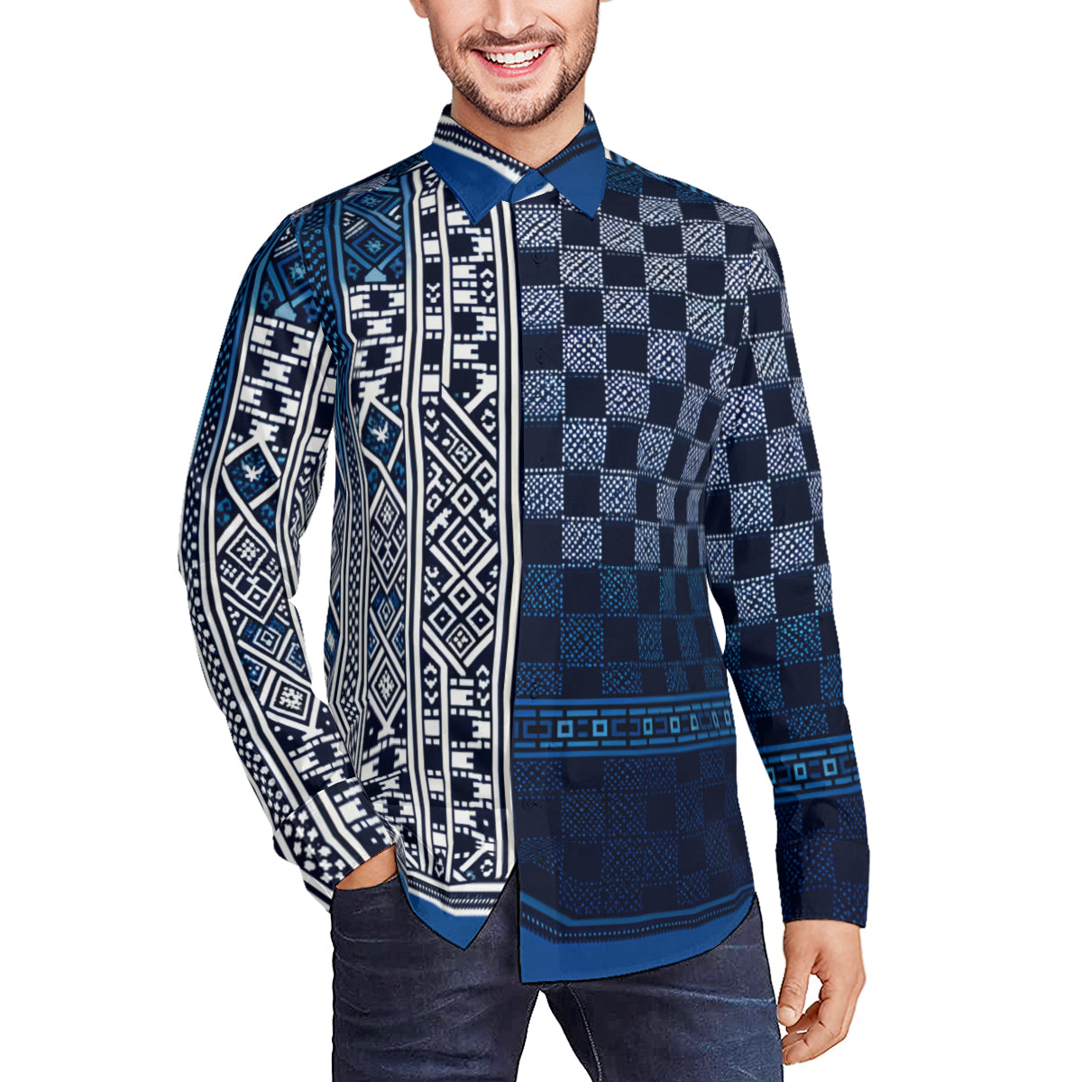 Blue Luxury Long Sleeves Men's Shirt