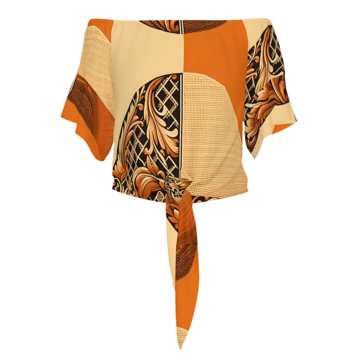 Orange Elegance One-Shoulder Tie Short Sleeves