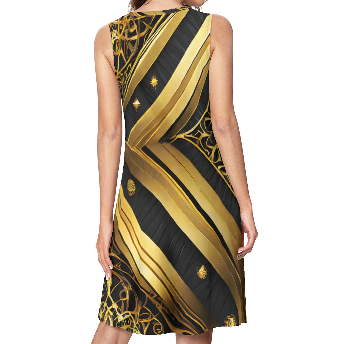 Elegant Gold Women's Casual Dress | Polyester