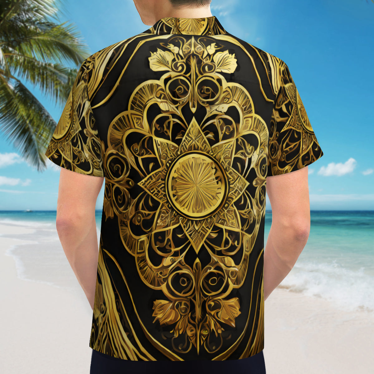Elegant Black And Gold Short Sleeves Men's Shirt