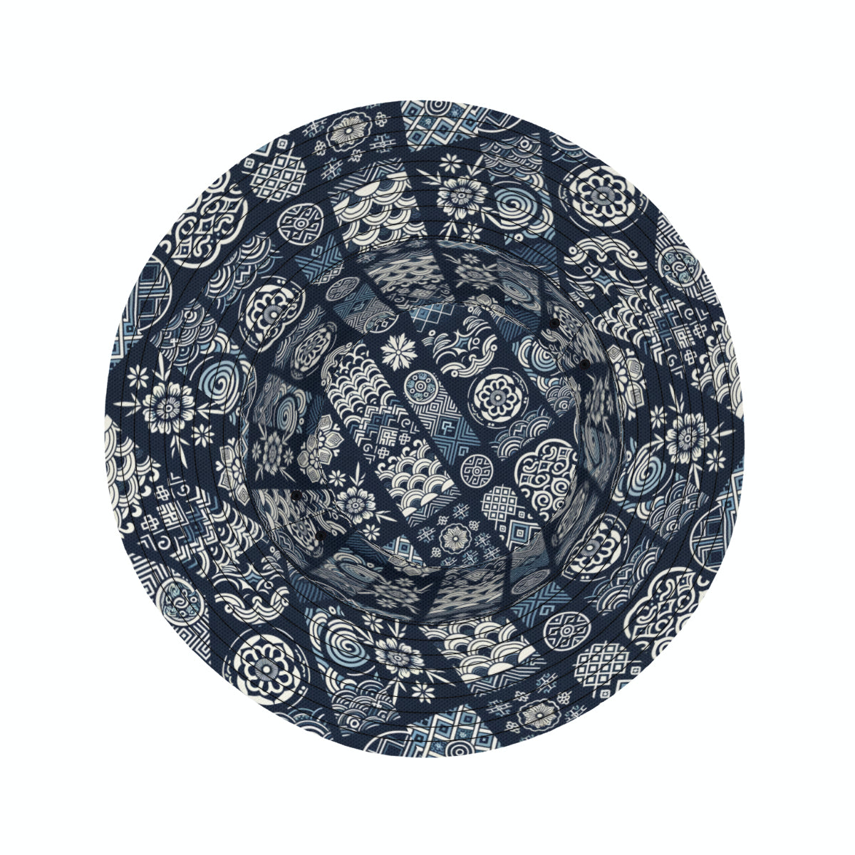 Navy Blue Geometric Shapes Double-Sided Unisex Polyester Bucket Hat
