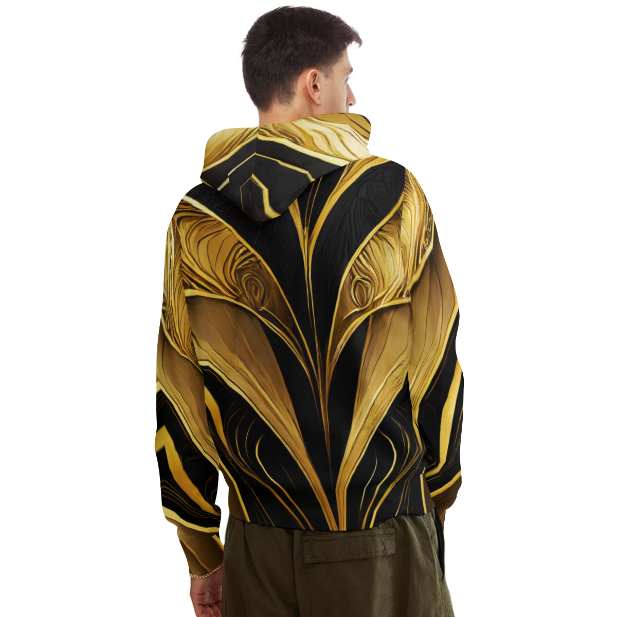 Elegant Black Gold Men's Adult Hoodie Set (Double-Layer Hood) | Health Fabric