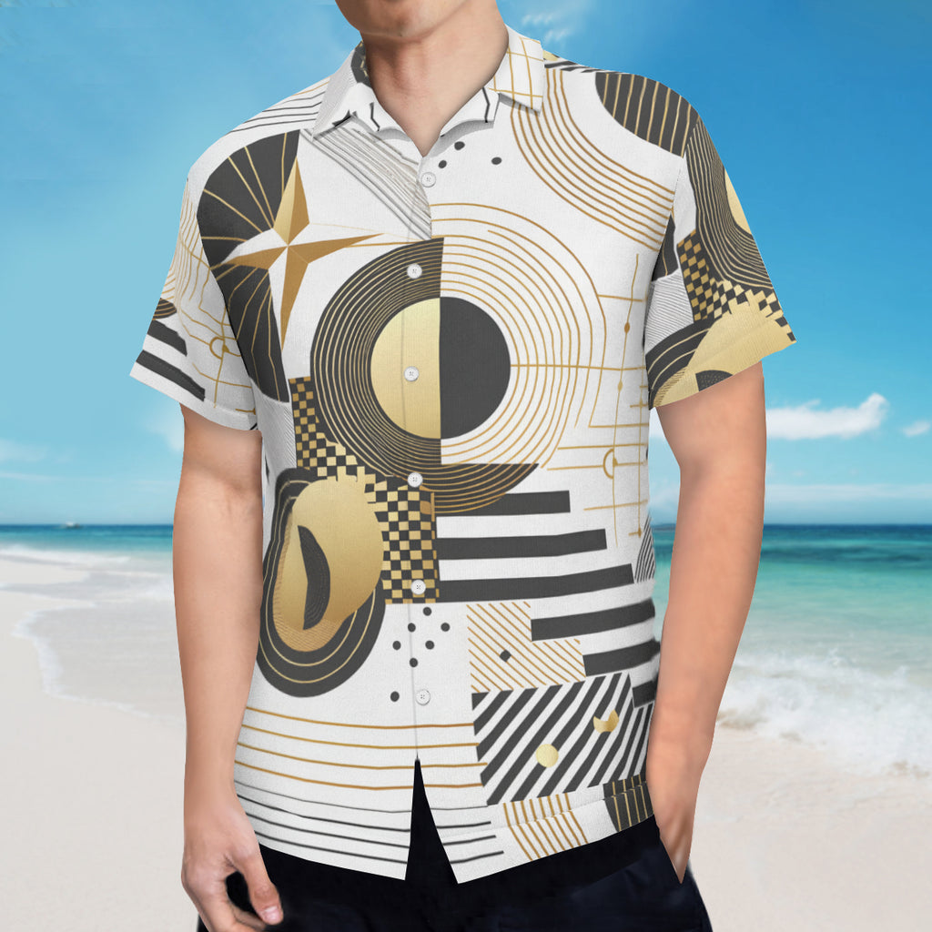 Abstract White Gold Short Sleeves Shirt