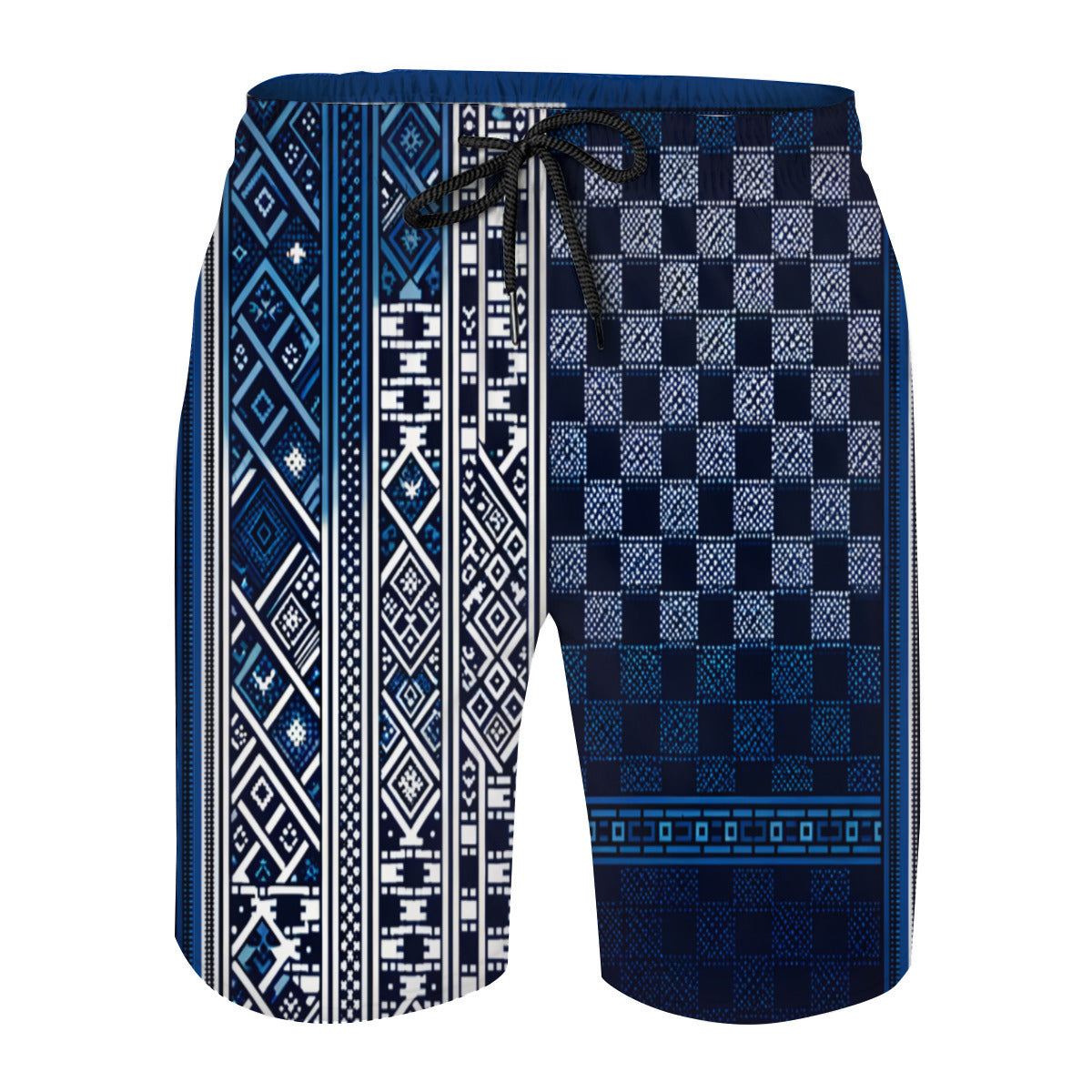 Blue Check Men's Beach Shorts (Not Mesh Lined) | Polyester