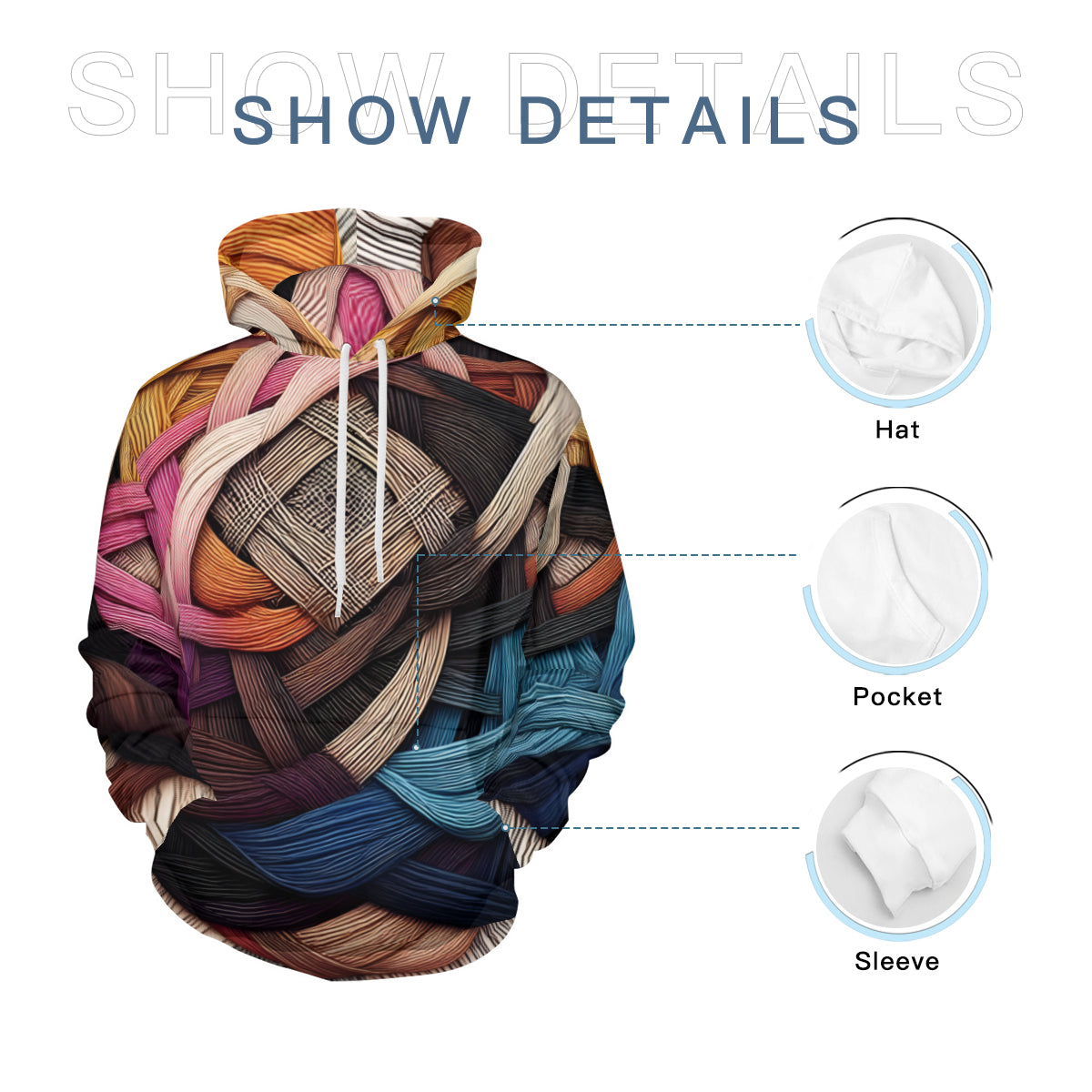 Interwoven Pattern Men's Adult Hoodie Set (Double-Layer Hood) | Health Fabric