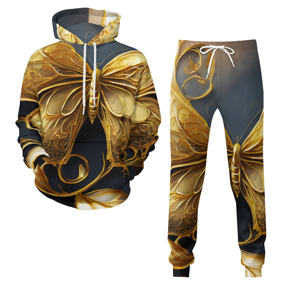 Golden Butterfly Men's Adult Hoodie Set (Double-Layer Hood) | Health Fabric
