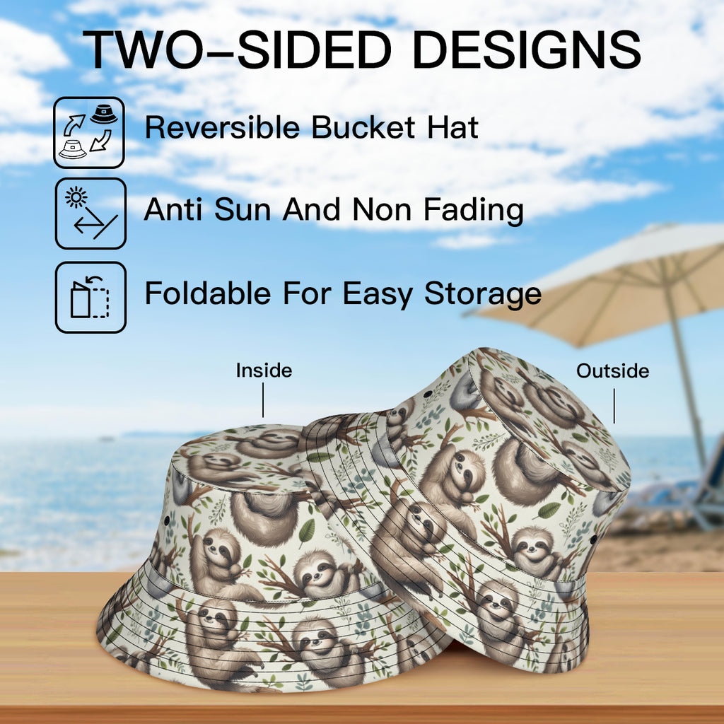 Sloth Double-Sided Unisex Polyester Bucket Hat