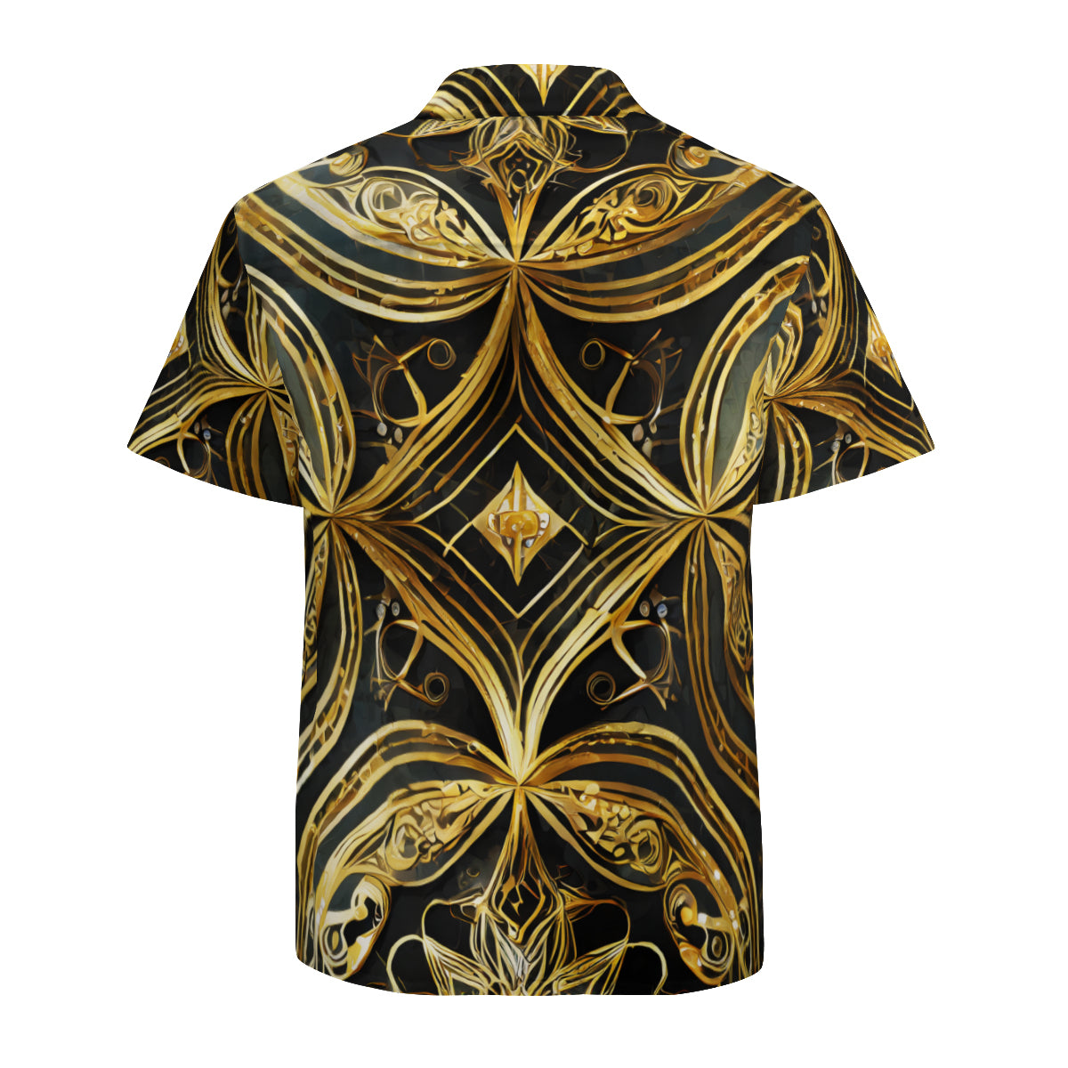 Gold On Black Pattern Short Sleeves Men's Shirt
