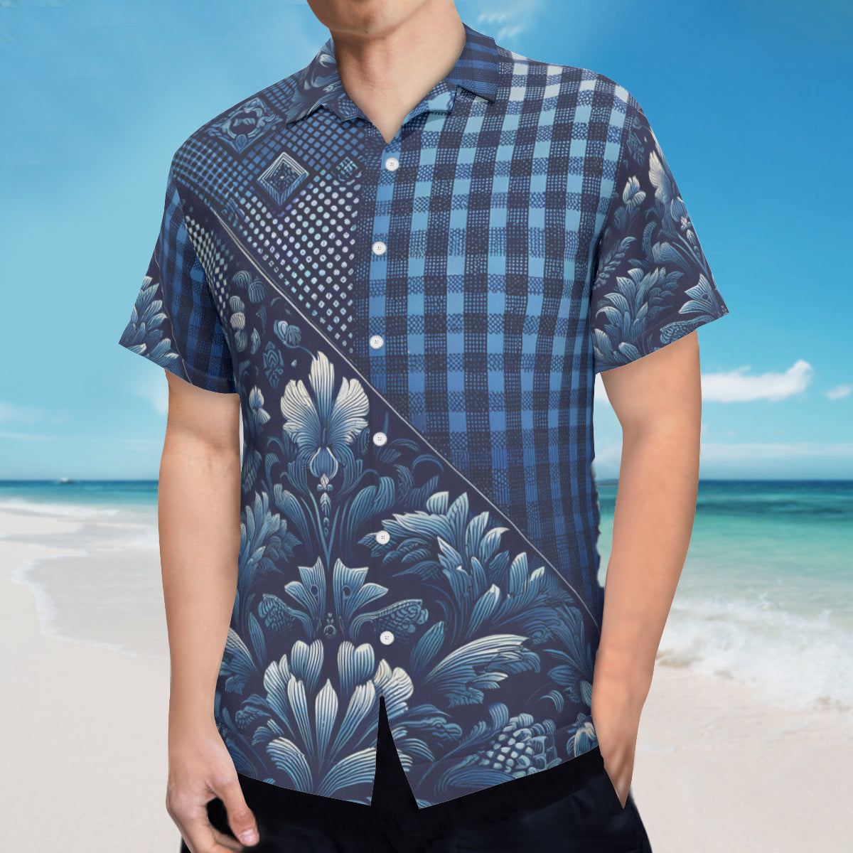 Blue Jeans Design Short Sleeves Men's Shirt