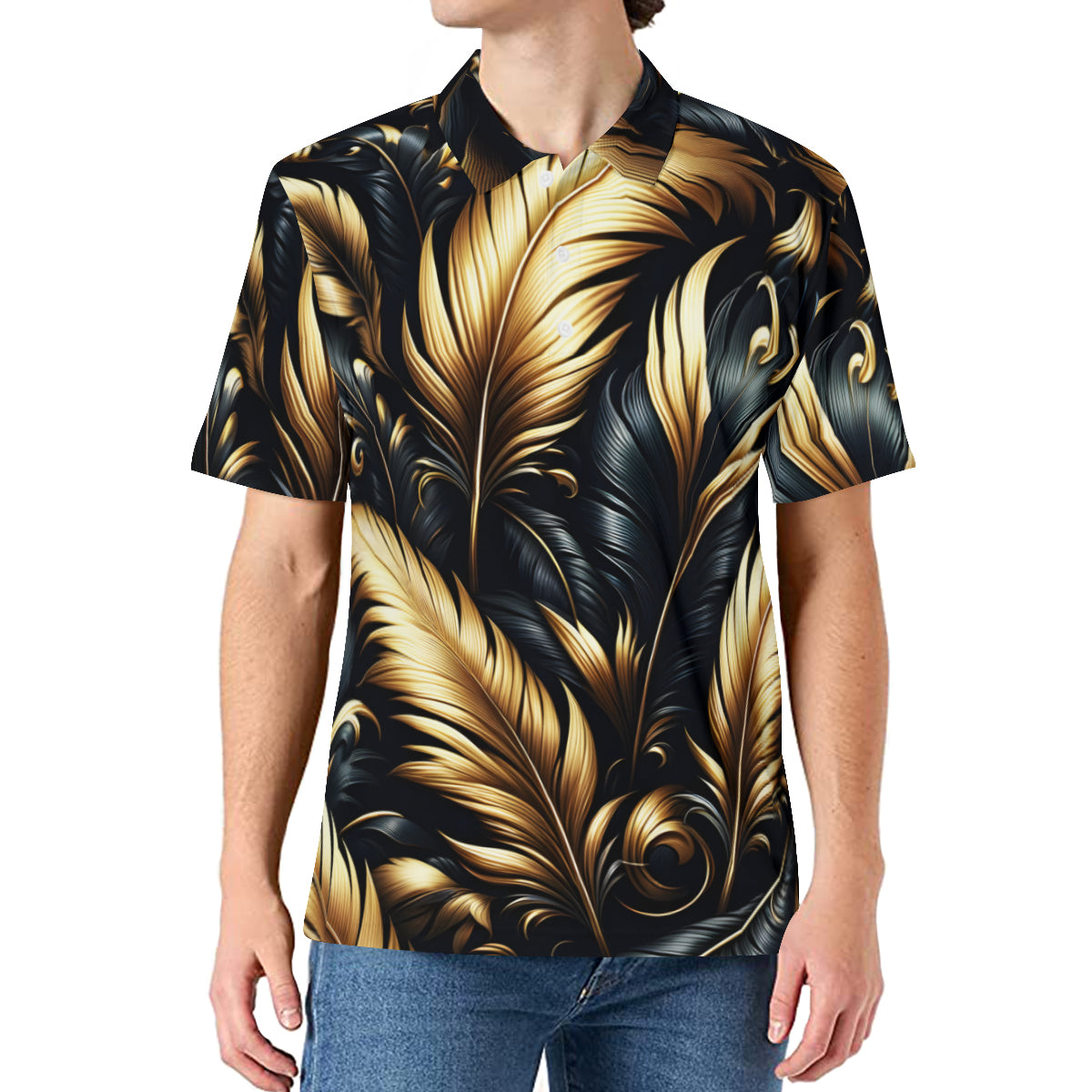 Golden Feathers  Men's Premium European Size POLO Shirt | 95% Polyester+5% Spandex
