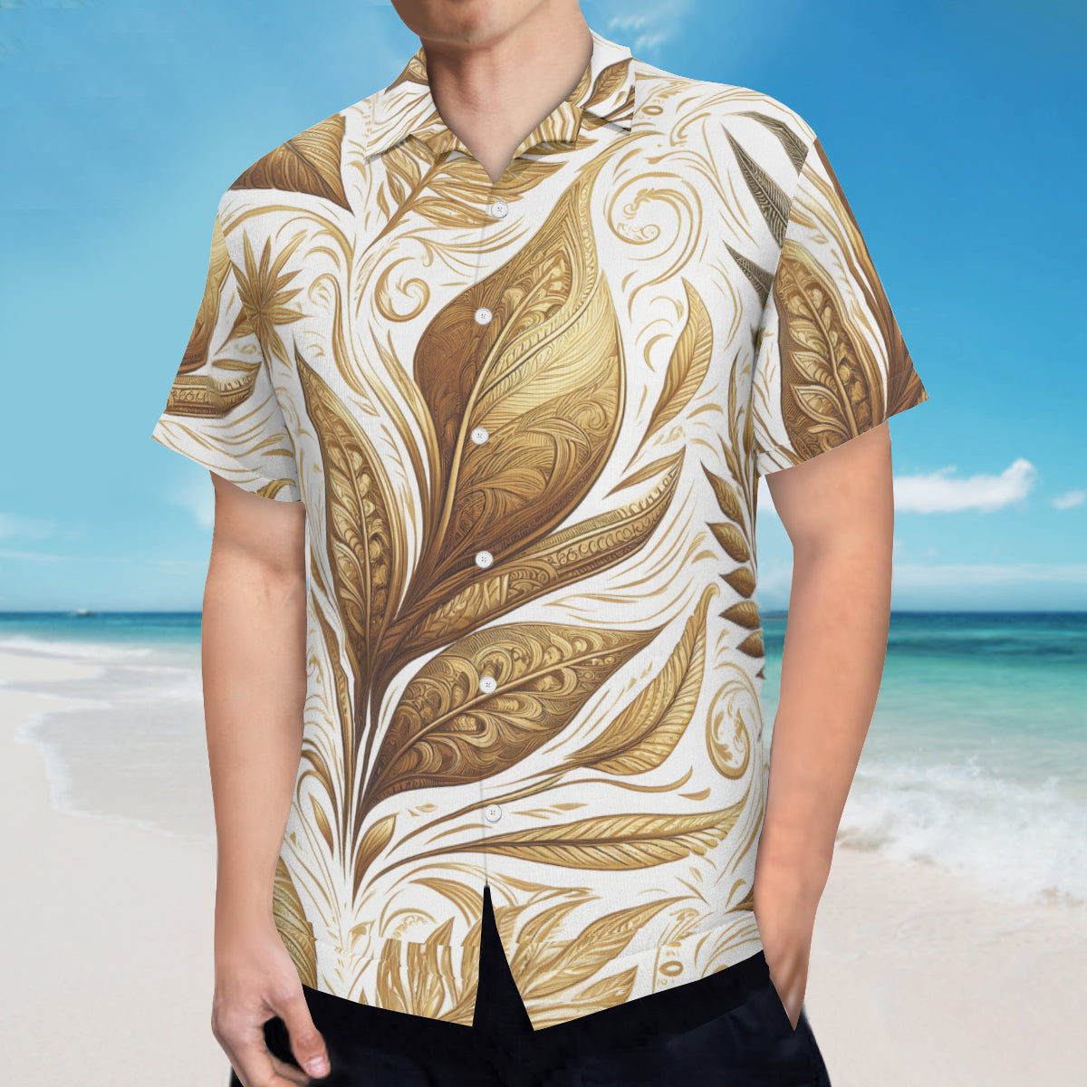 Golden Feathers Men Short Sleeves Shirt