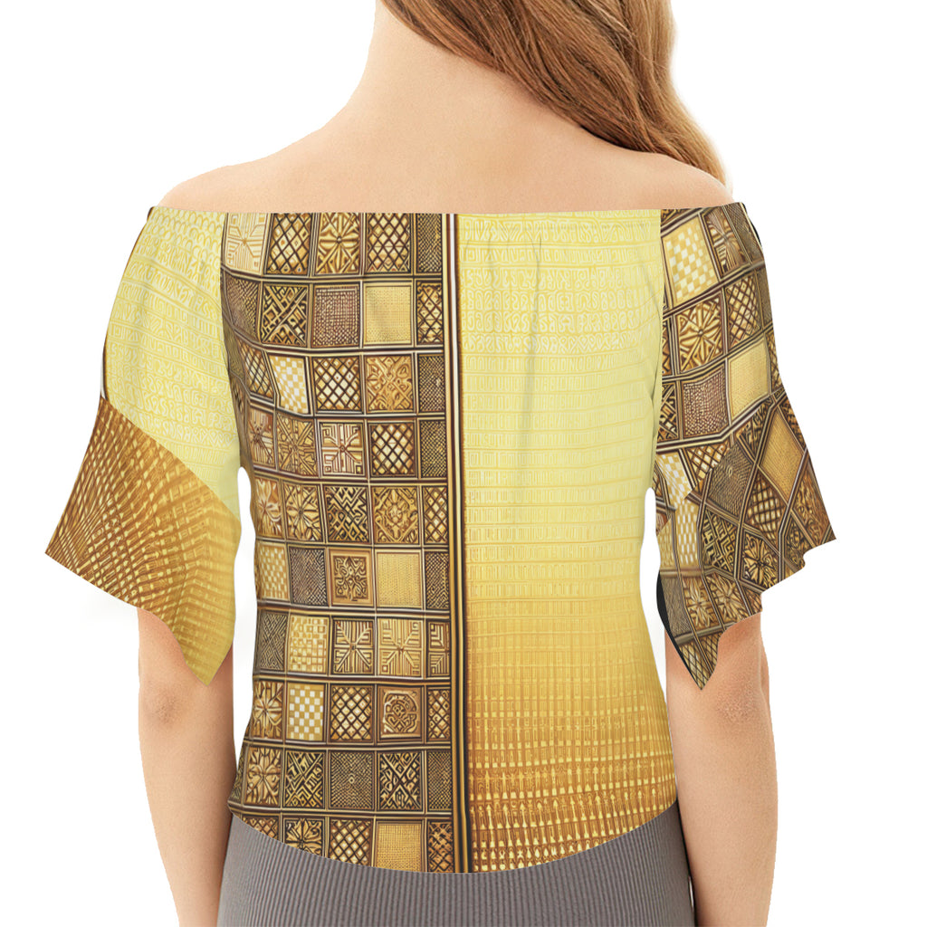 Gold Check One-Shoulder Tie Short Sleeves