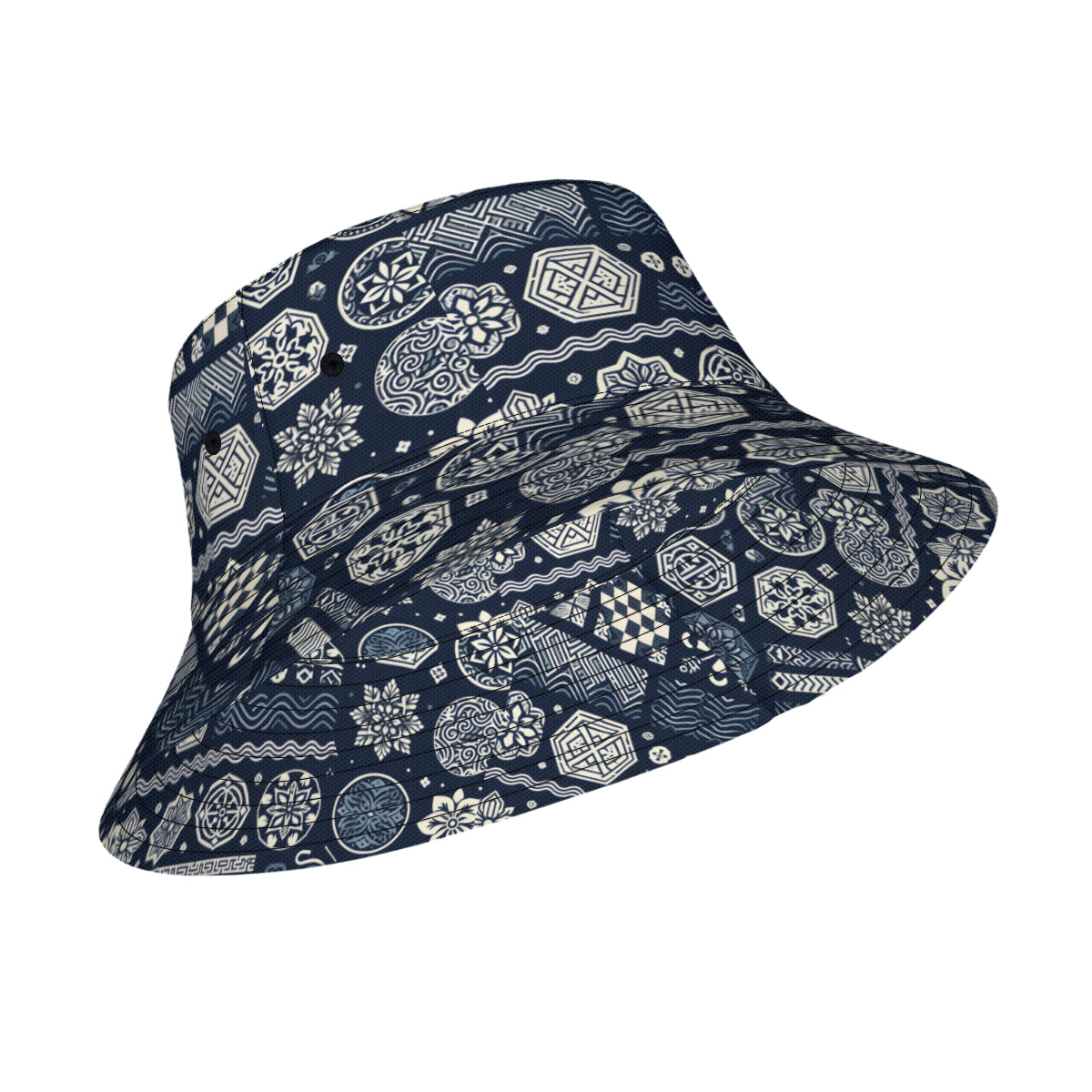 Navy Blue Geometric Shapes Double-Sided Unisex Polyester Bucket Hat