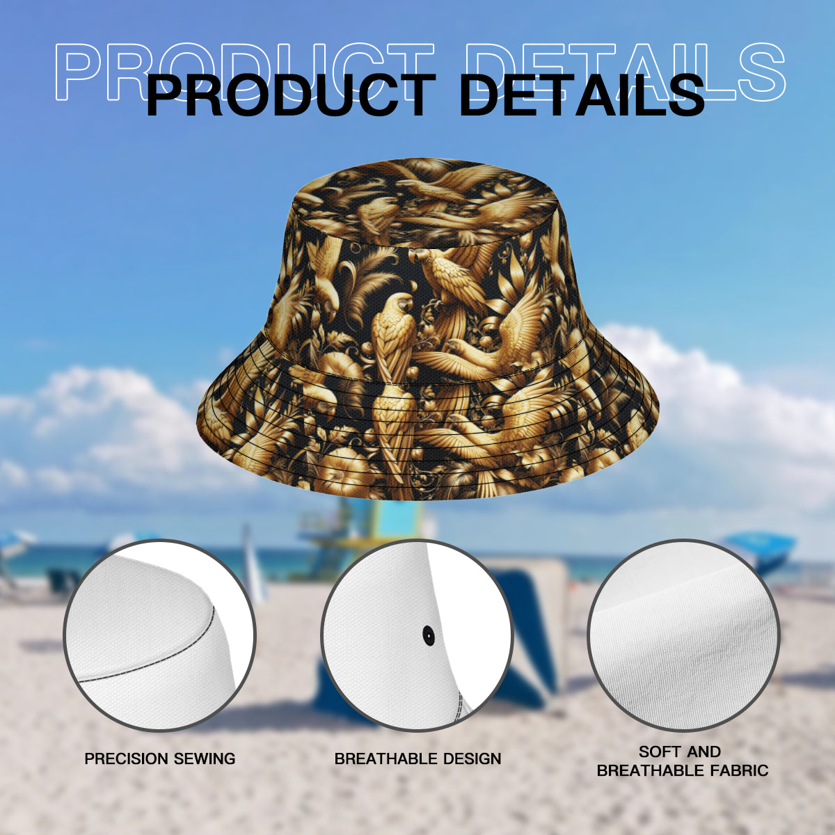 Golden Parrots Double-Sided Unisex Polyester Bucket Hat