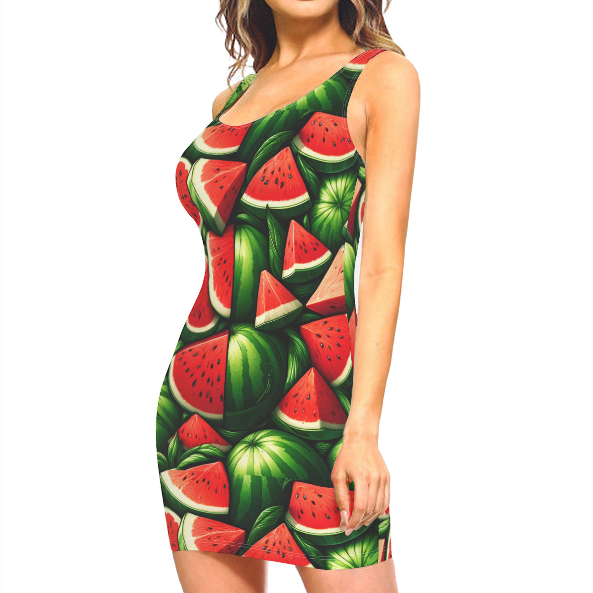Watermelon Sleeveless Slim-Fit Euro-Size Tank Slip Dress | Polyester