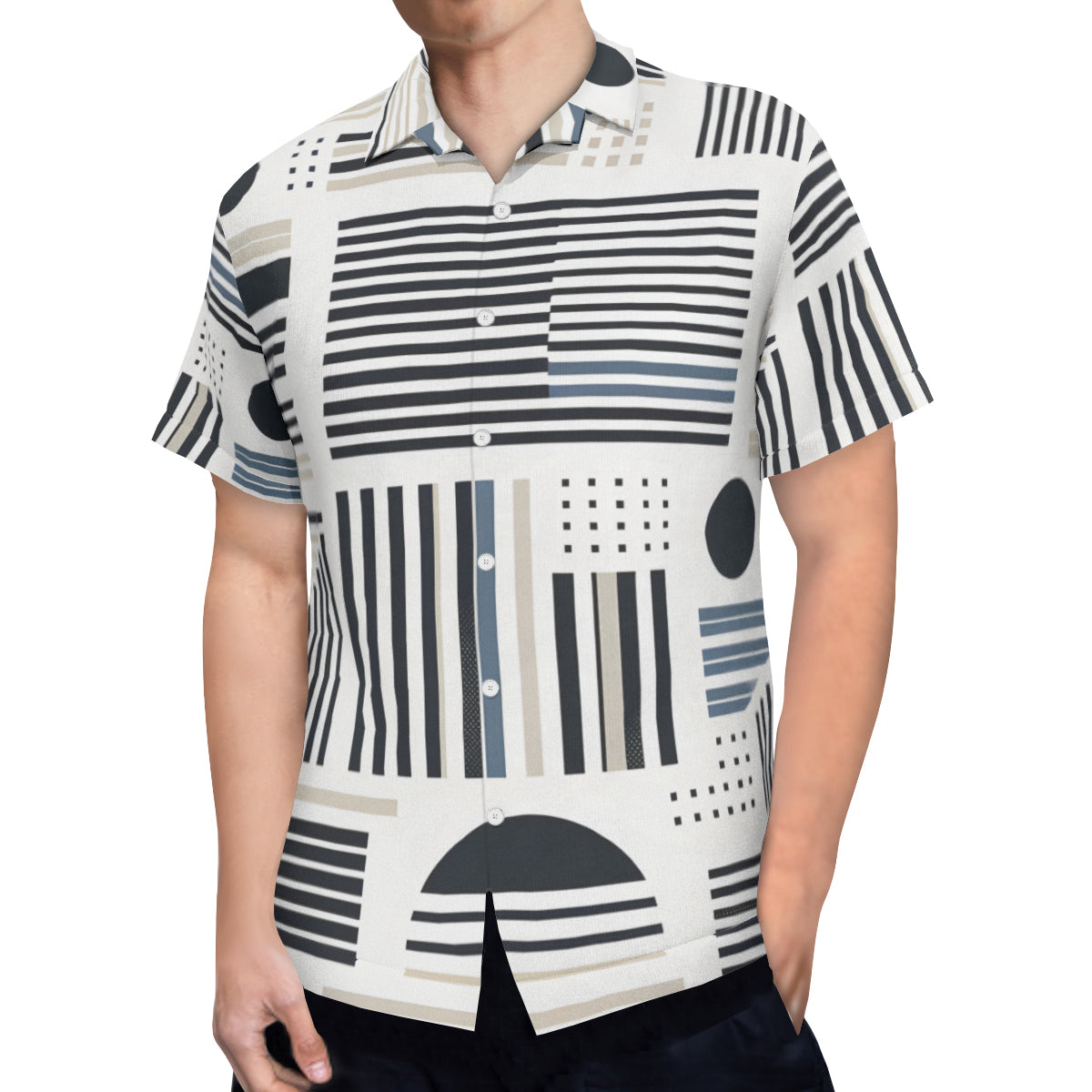 Minimalistic Black And White Short Sleeves Men's Shirt