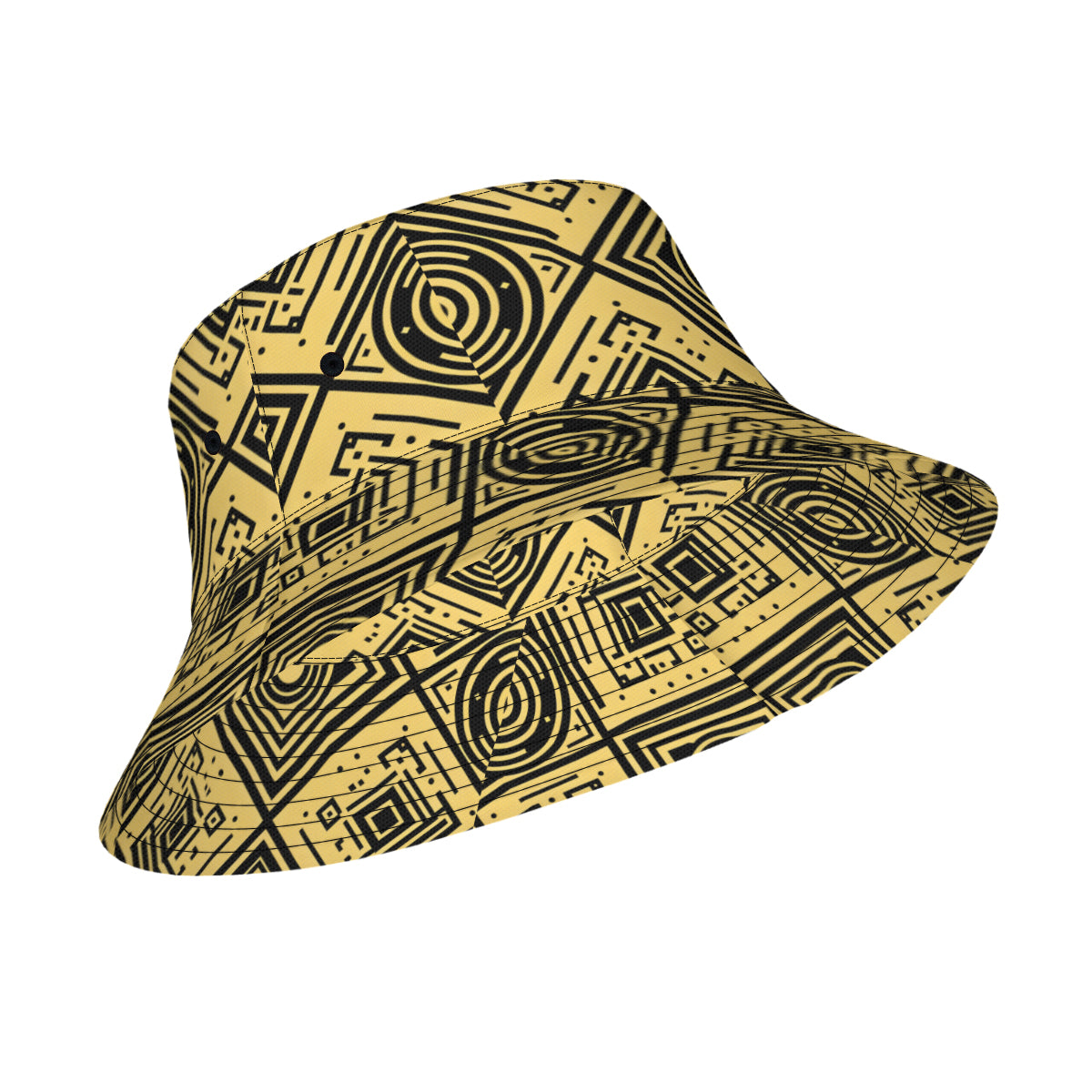 Golden Geometric Shapes Double-Sided Unisex Polyester Bucket Hat