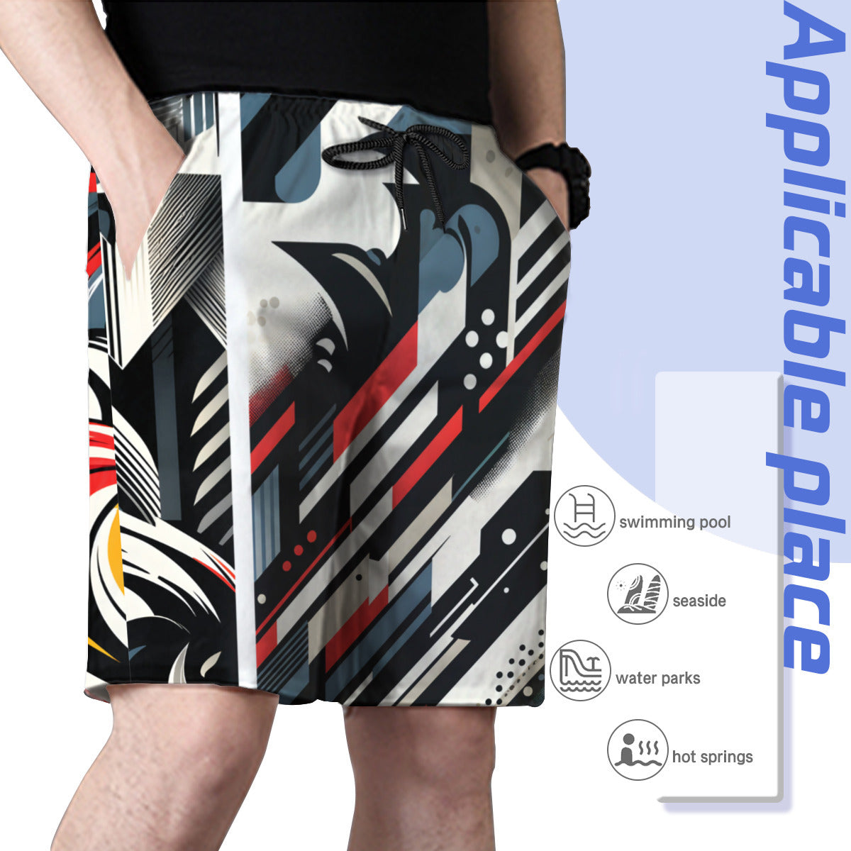 Abstract Geometric Men's Beach Shorts (Not Mesh Lined) | Polyester
