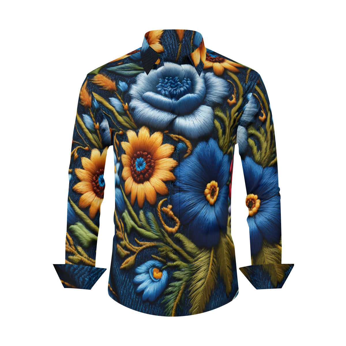 Floral Denim Long Sleeves Men's Shirt