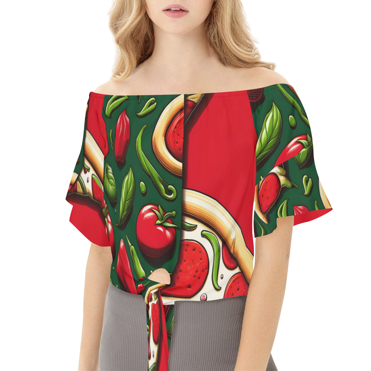 Pizza One-Shoulder Tie Short Sleeves