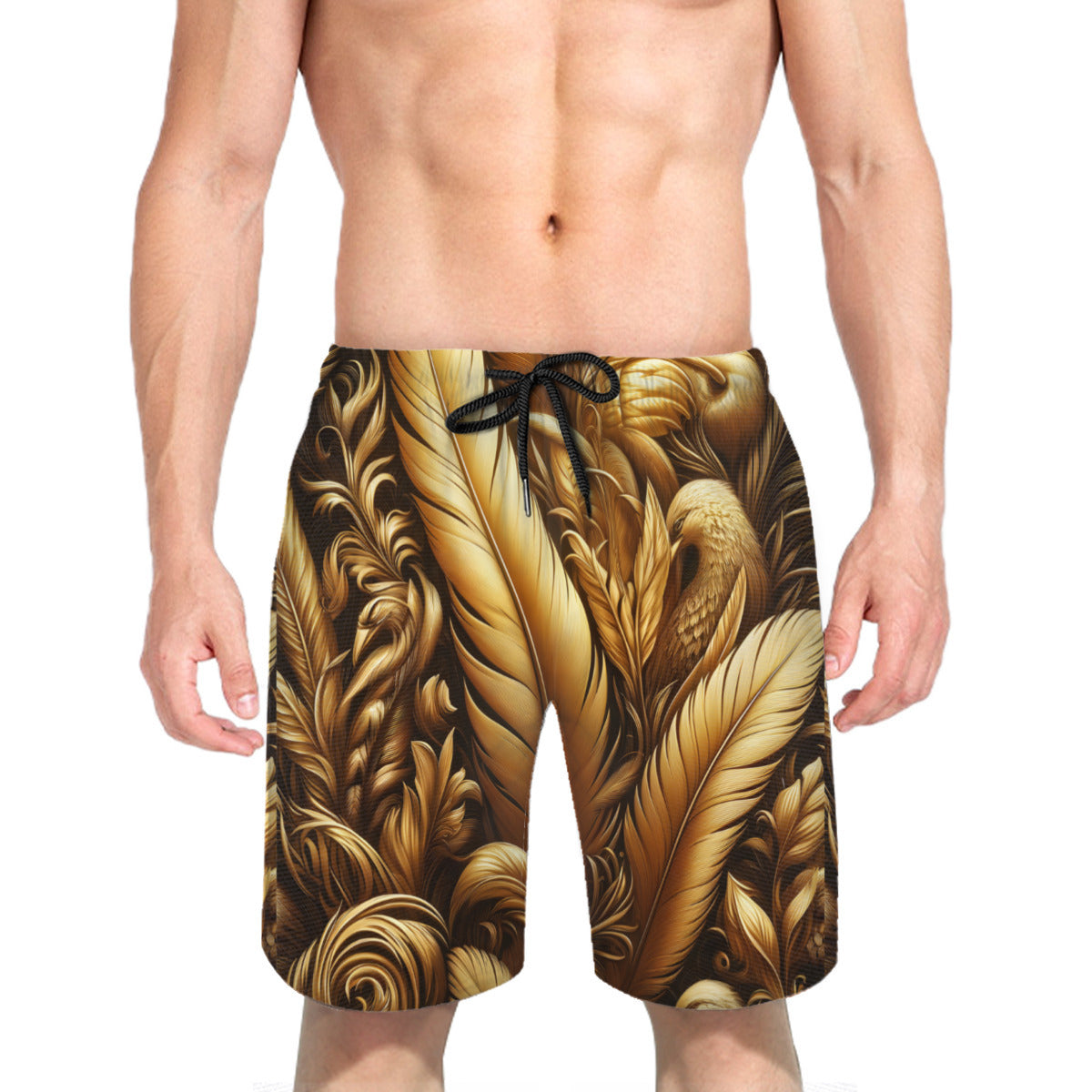 Golden Feathers Men's Beach Shorts (Not Mesh Lined) | Polyester