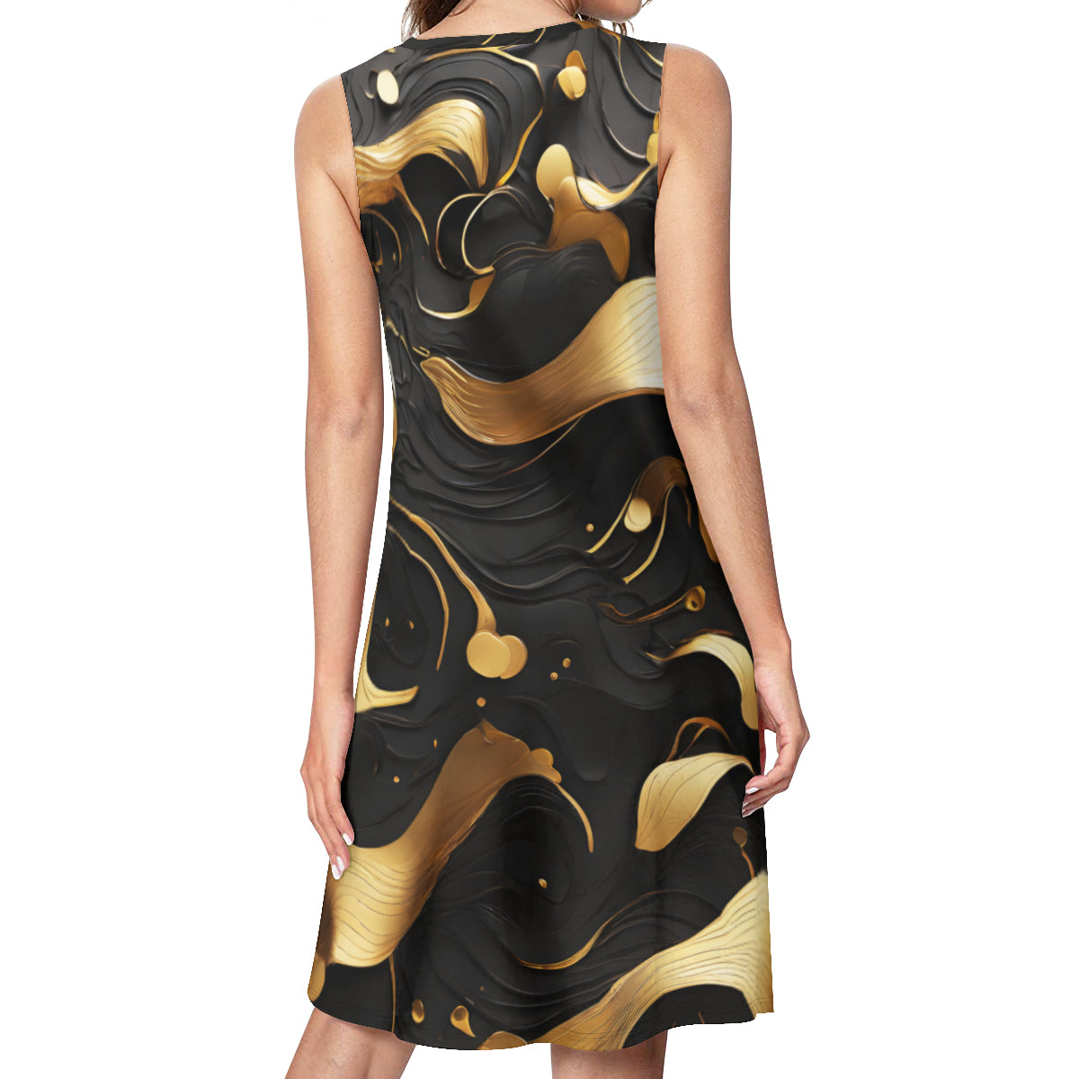 Gold Black Women's Casual Dress | Polyester