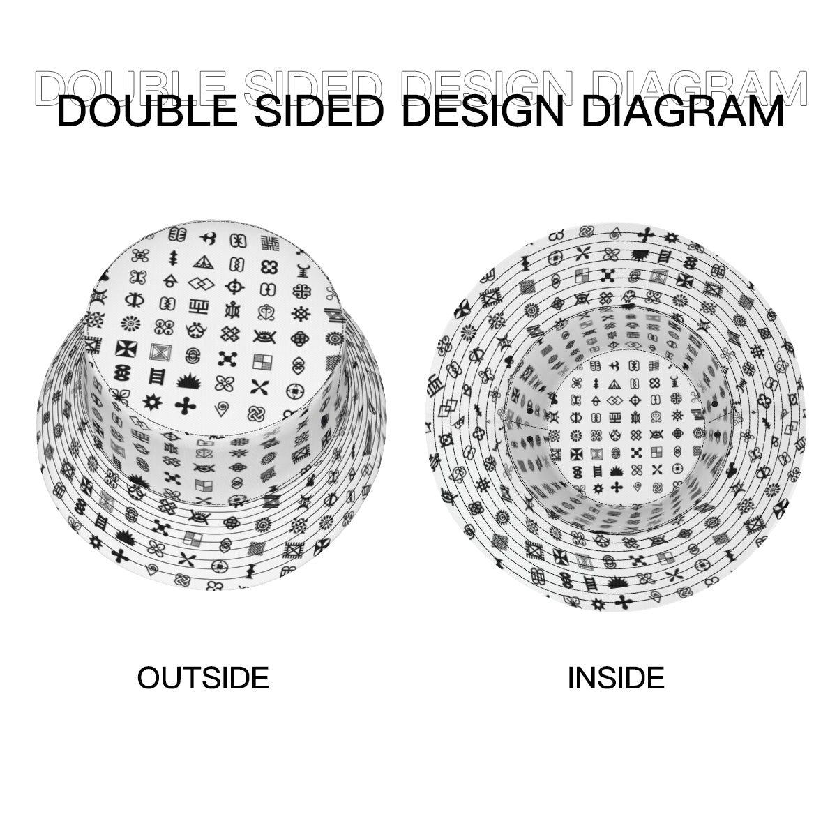 Adinkra Sysmbols Double-Sided Unisex Polyester Bucket Hat