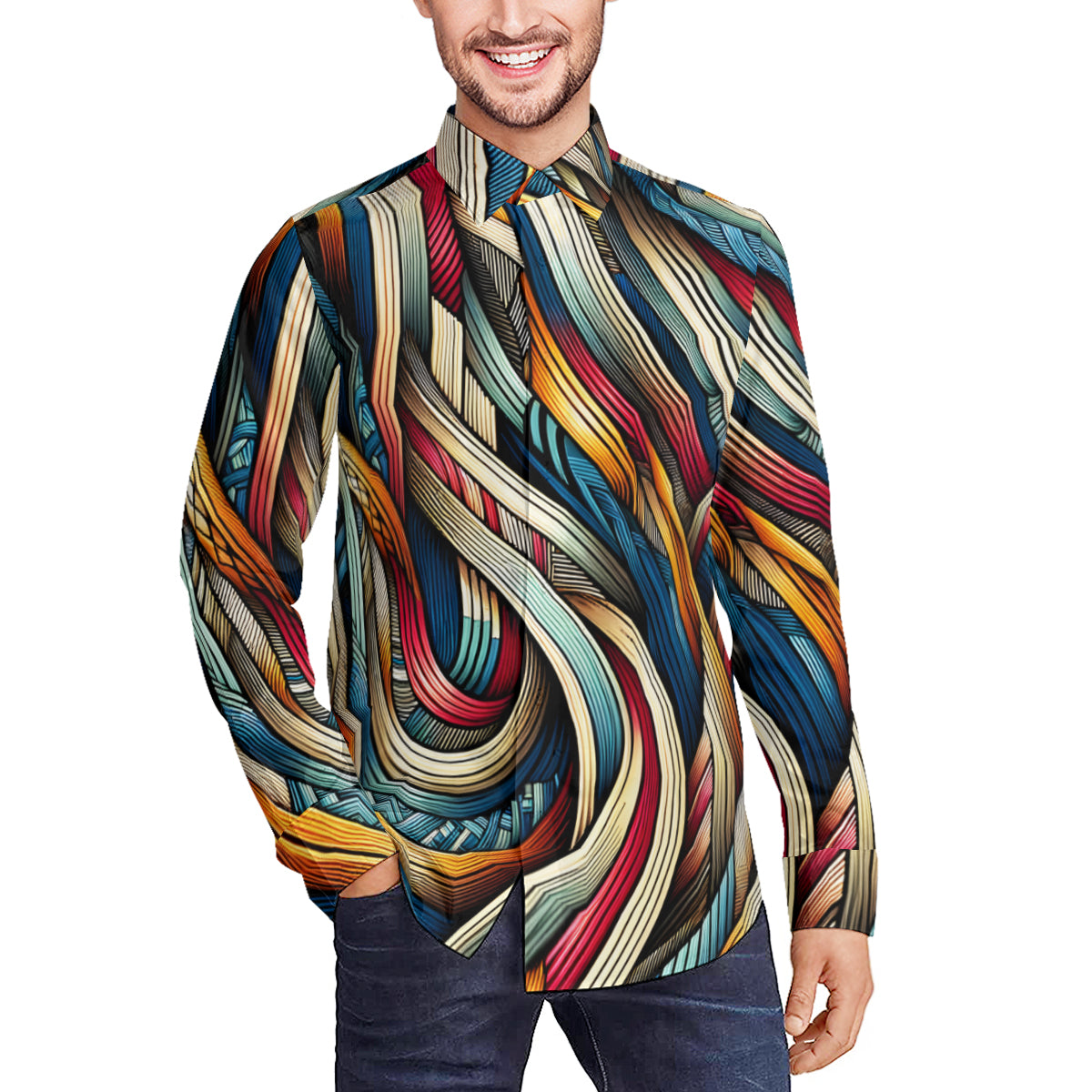 Abstract Men's Classic Long-Sleeved Shirt | Polyester
