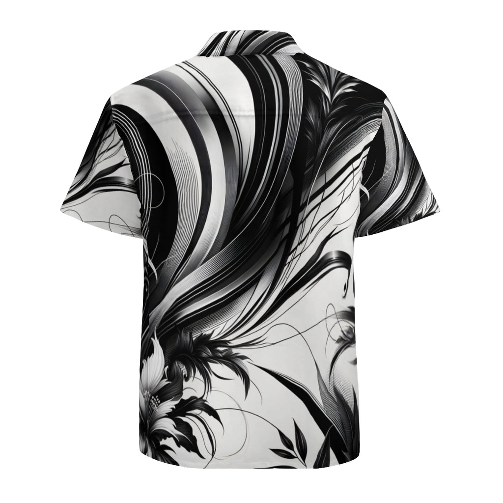 Black And White Floral Short Sleeves Men's Shirt