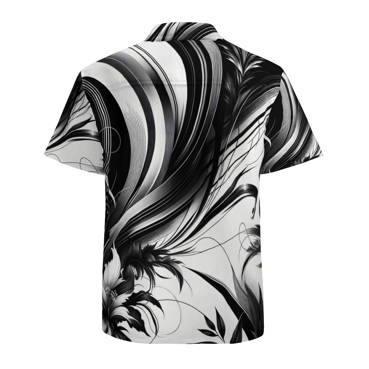 Black And White Floral Short Sleeves Men's Shirt