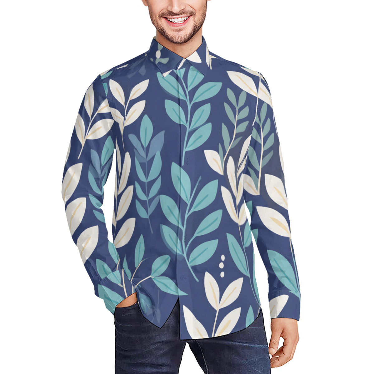 Floral Men's Classic Long-Sleeved Shirt | Polyester