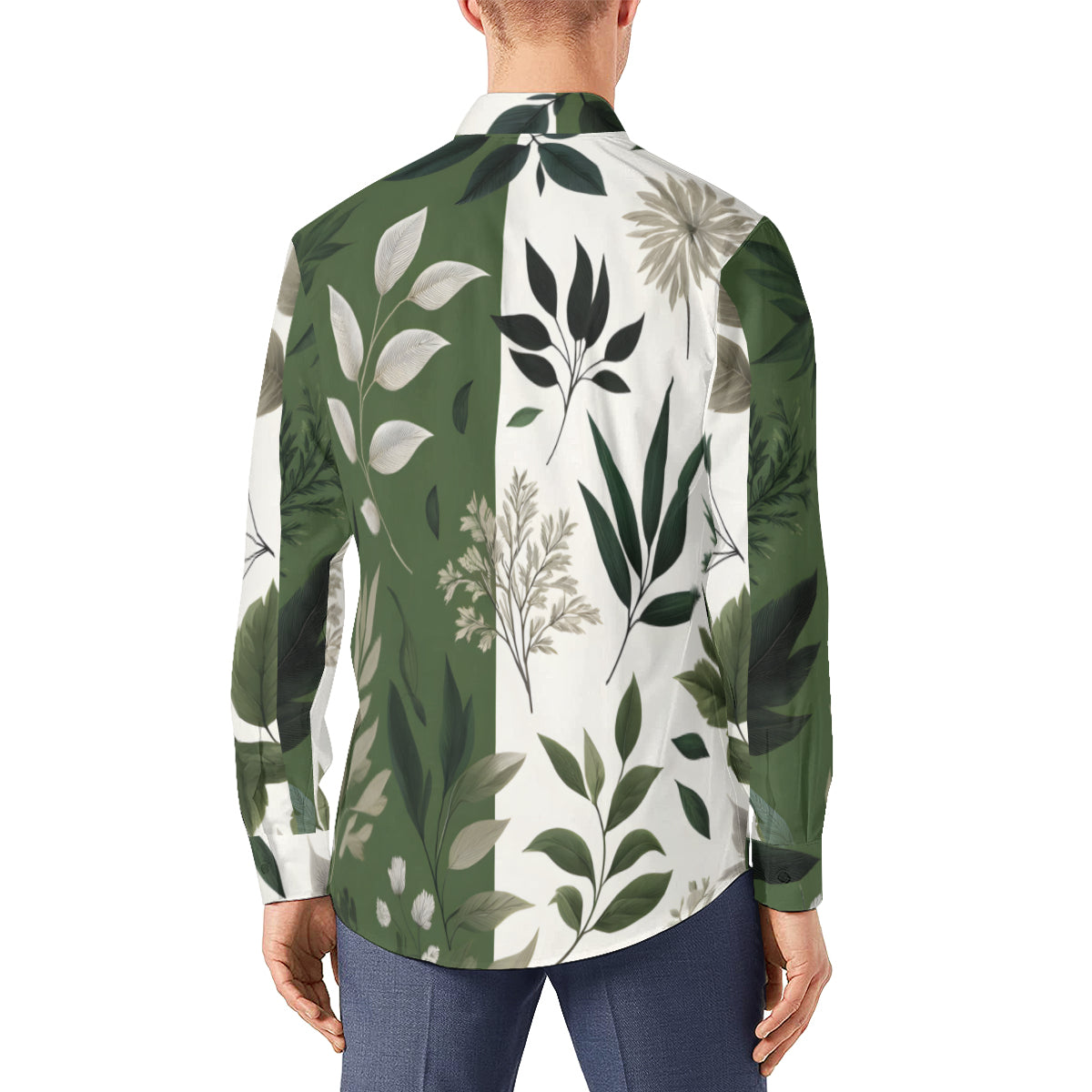 Olive Green Botanical Long Sleeves Men's Shirt