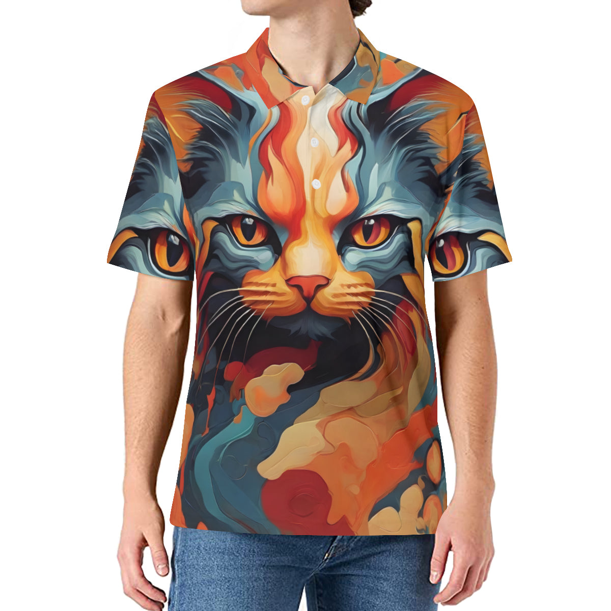 Cat Men's Premium European Size POLO Shirt | 95% Polyester+5% Spandex