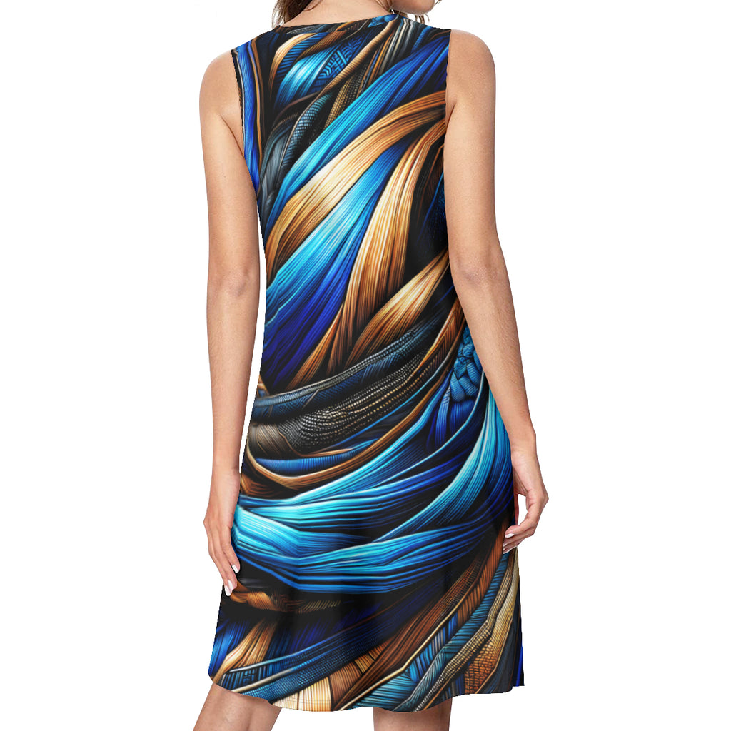Royal Blue Weave Pattern Women's Casual Dress | Polyester