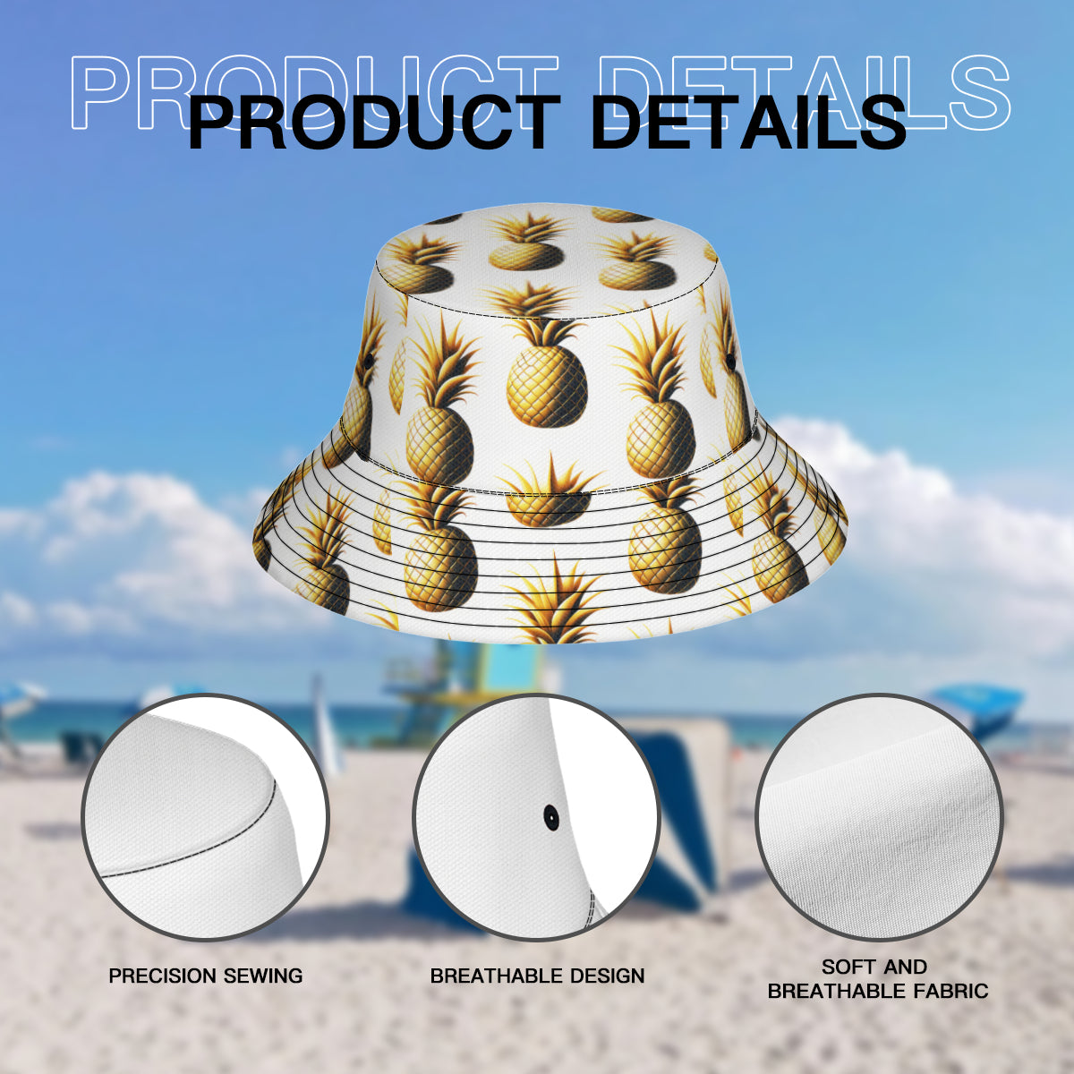 Golden Pineapple Double-Sided Unisex Polyester Bucket Hat