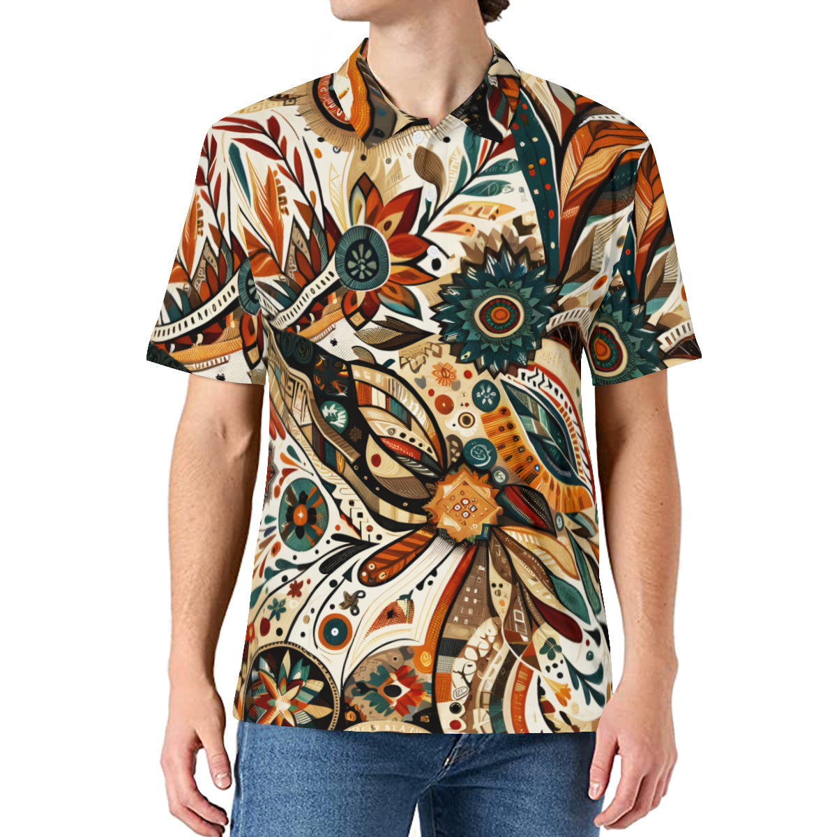Abstract Brown Men's Premium European Size POLO Shirt | 95% Polyester+5% Spandex