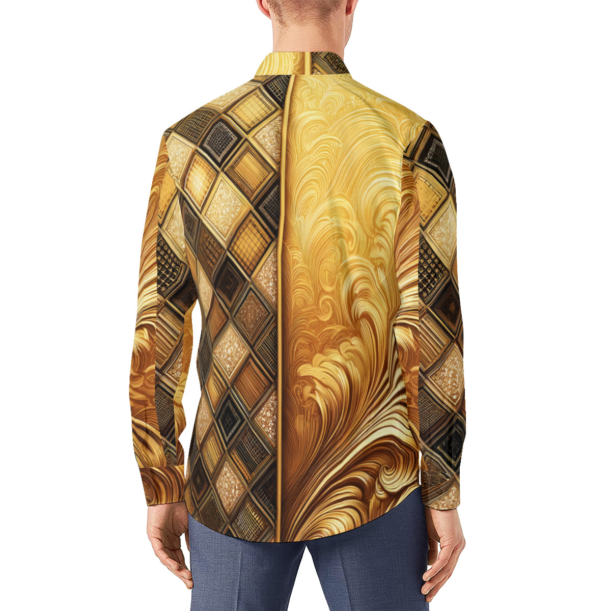 Golden Pattern Long Sleeves Men's Shirt